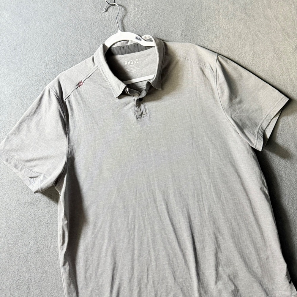 Rhone Mens XL Gray Herringbone Short Sleeve Performance Stretch Polo Shirt